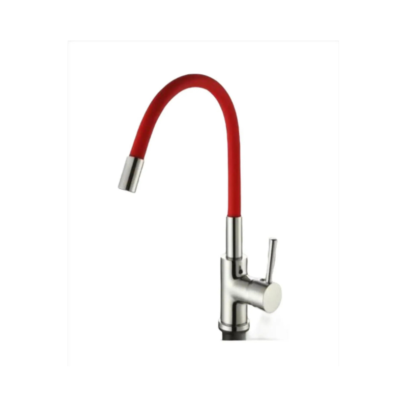 Torneira Cozinha Metal Cromada 38cm Monocomando c/ Cabo Flexível Vermelho